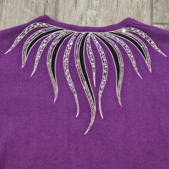 Bob Mackie Cardigan Women M Wearable Art Purple Sequin Beaded Embellished Top - Picture 7 of 10